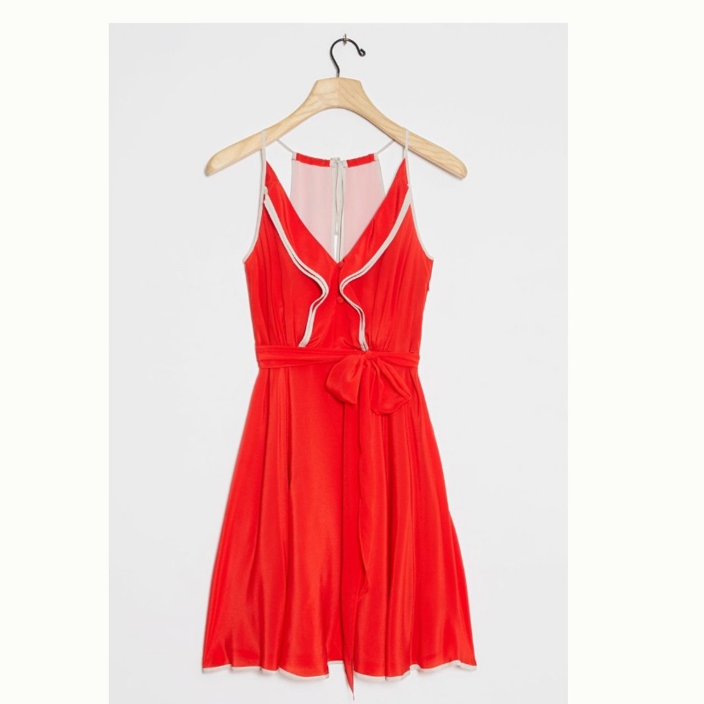 ANTHROPOLOGIE Red Mitsy Silk Mini Dress 12